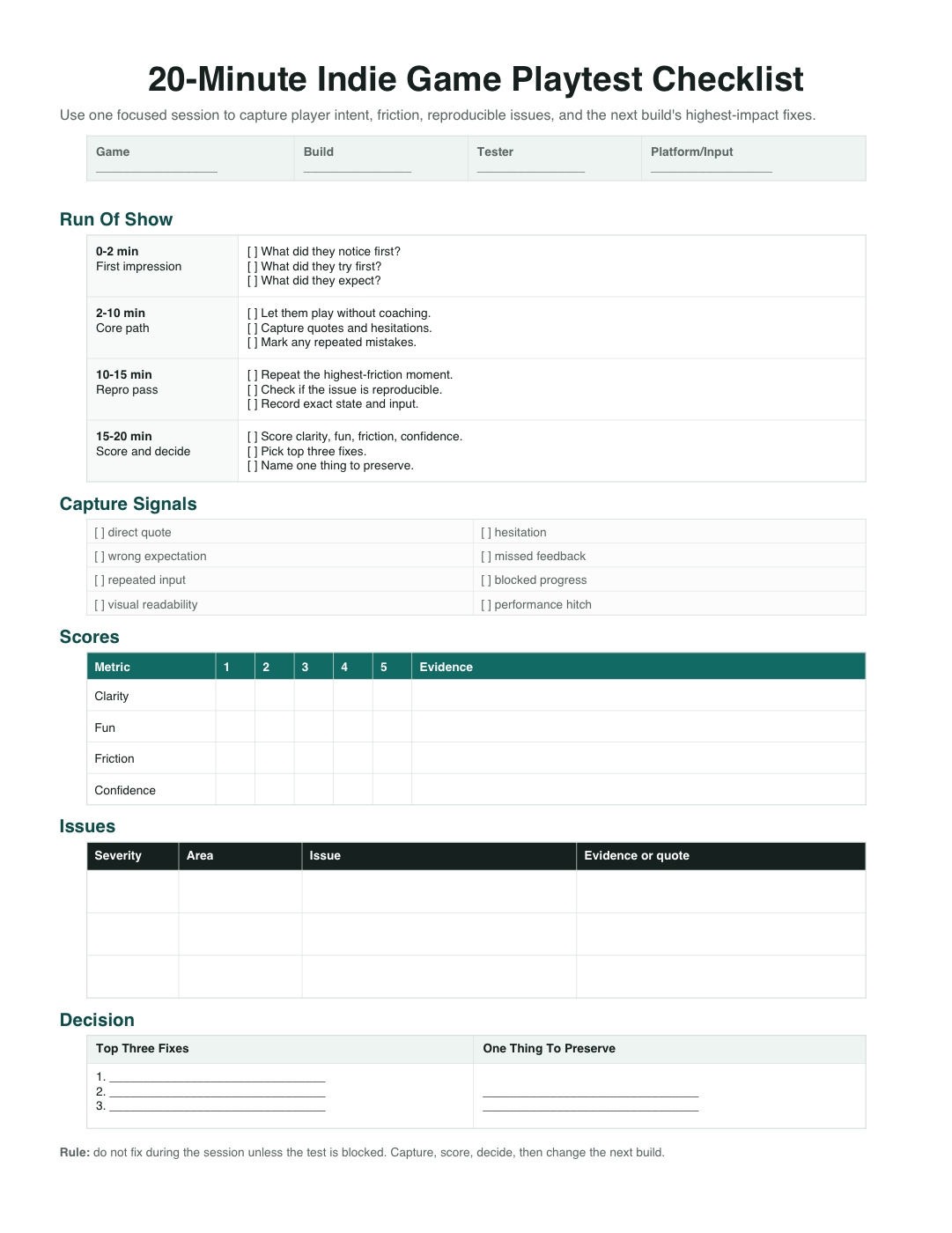 Printable playtest checklist preview